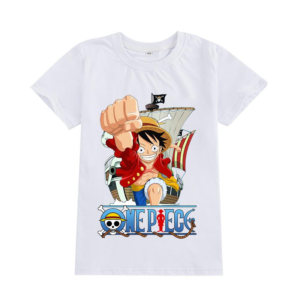 A905 Kids Boys Girls Luffy One Piece Printed Casual Short Sleeves T-shirt