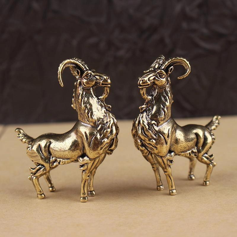 1 Stück Miniatur-Teetier-Figuren Messing Retro Bart Hochmütige Antilope Metall Kreatives Handwerk Haus Büro Schreibtischornament