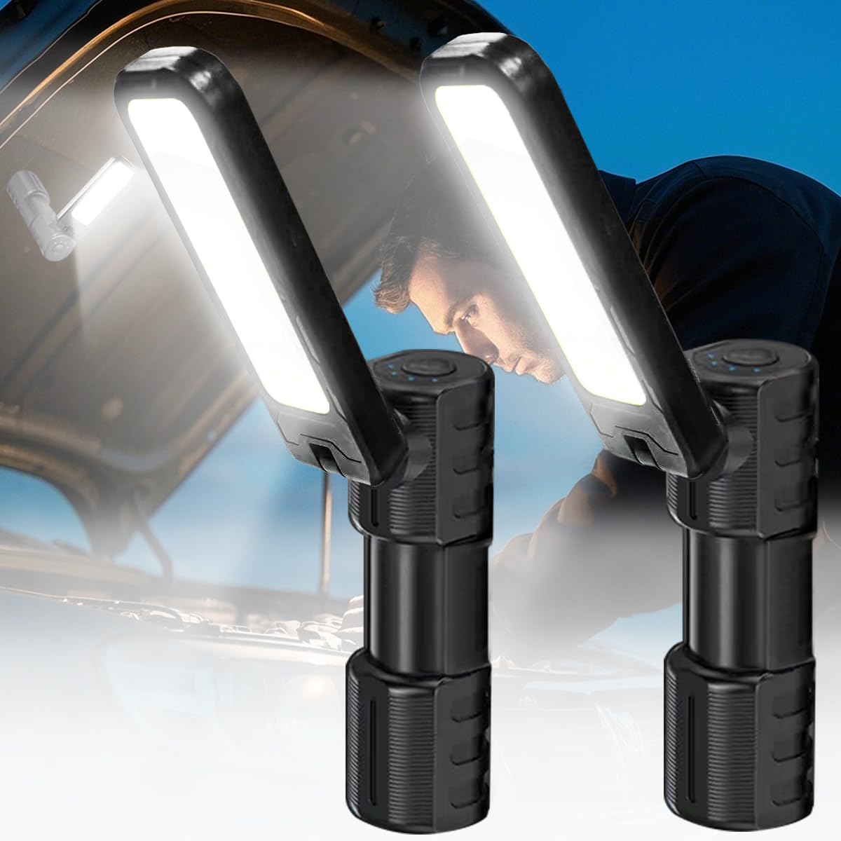 

Светодиодный рабочий фонарь LETOUR мощный COB USB индикатор уровня заряда батареи магнитный регулируемый компактный дизайн для автомобильной ночной работы на открытом воздухе питания и аварий (набор