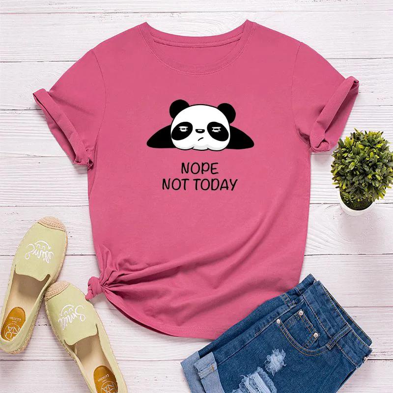 Nope Not Today Panda Print Women T Shirt Short Sleeve O Neck Loose Women Tshirt Ladies Tee Shirt Tops Clothes Camisetas Mujer