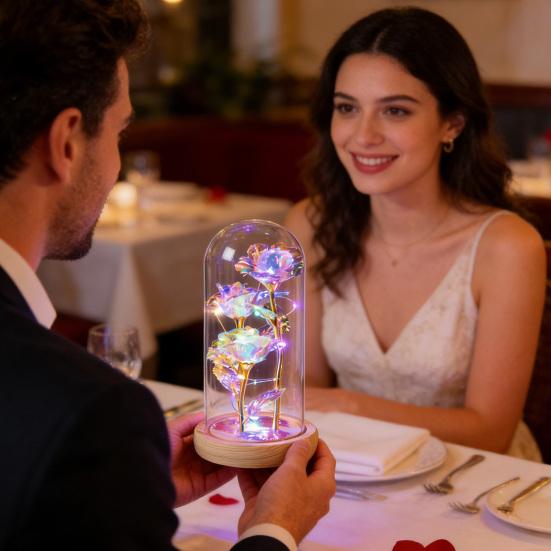 Forever Preserved Rose Gift for Women Wife Mom Colorful Light Up Rose in A