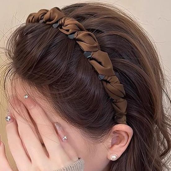 Retro High Skull Imitation Pearl Headband Anti-Slip Design Ribbon Decor Hair Hoop Retro Charm Hair Accessory