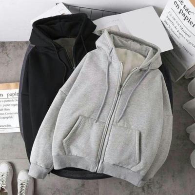 Herbst Winter Herren Reißverschluss Langarm Elastische Manschette Dick Übergröße Kordelzug Plüsch Einfarbig Locker Taschen Täglich Sport Kapuzenpullover