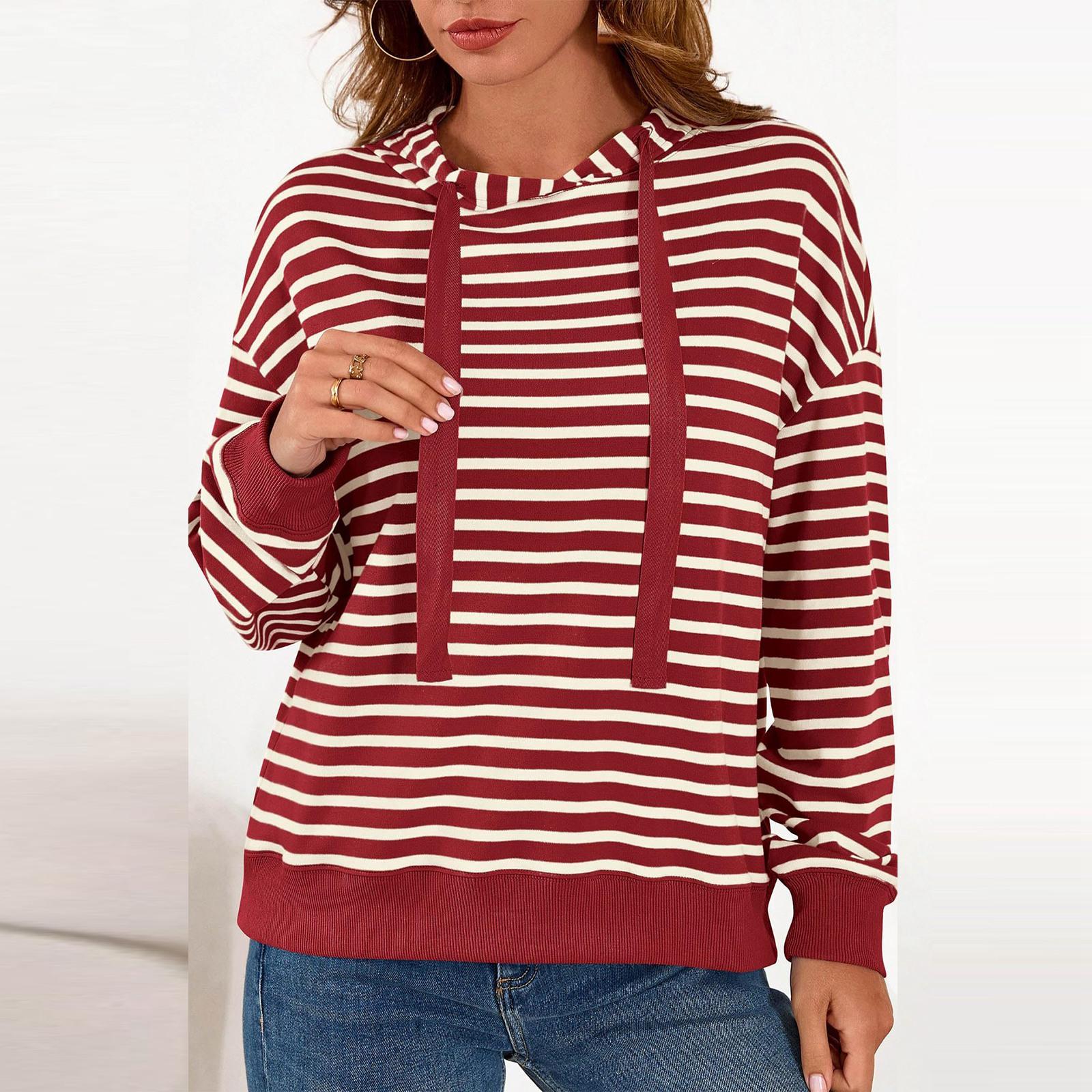 

Women s Striped Hooded Sports Casual T-shirt Sweatshirt M красный