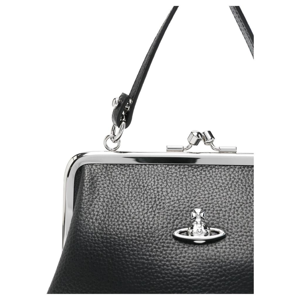 Vivienne Westwood Granny Frame Logo Metal Chain Leather Shoulder Tote Bag Women handbags Black 4B010007WS000DN403