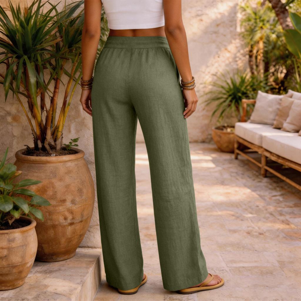 Women Casual Loose Fit High Waist Drawstring Straight Leg Wide Leg Pants Lightweight Relaxed Trousers for Daily Wear