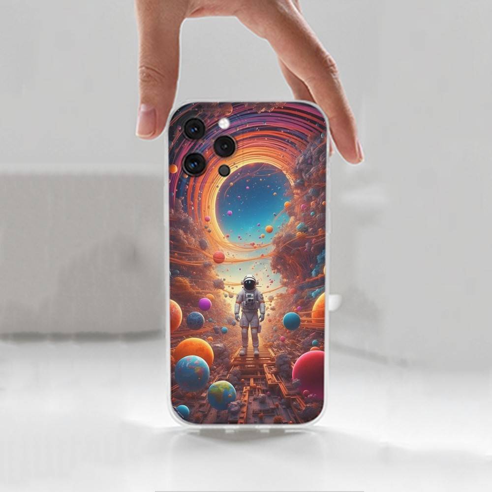 Universe Art Astronaut Phone Case For iPhone 14,13,12,11,17,16,15,Pro,Max,Plus,X,XS,XR,SE,Mini Transparent Soft Cover