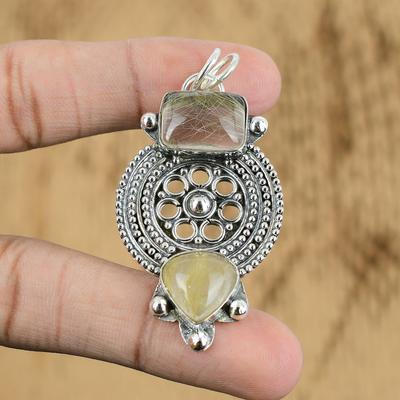 Womens Day Deal Natural Golden Rutile Engagement Trendy Pendant Sterling Silver