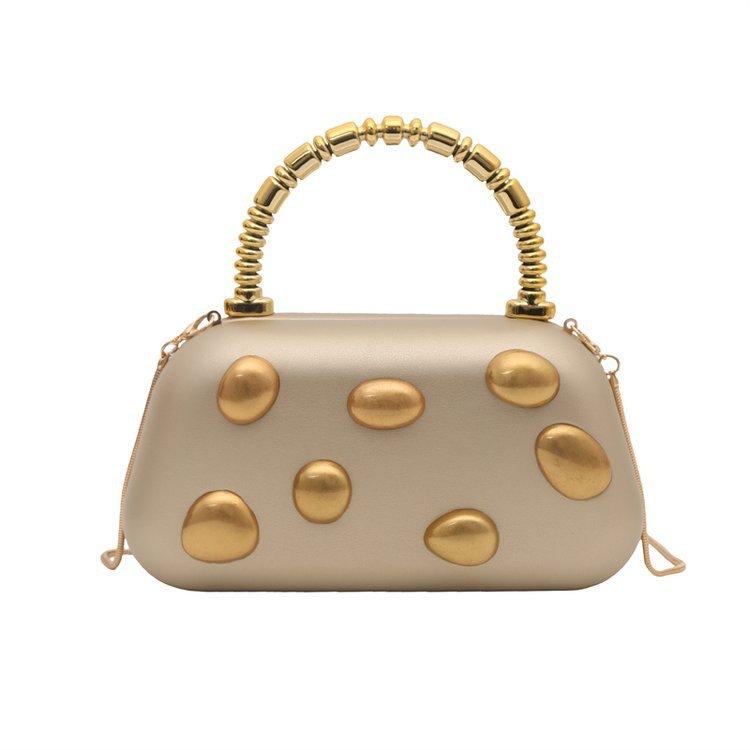 Gold rivet metal Box Clutch Bag women evening wedding party cute purse bag handbag yellow color autumn winter