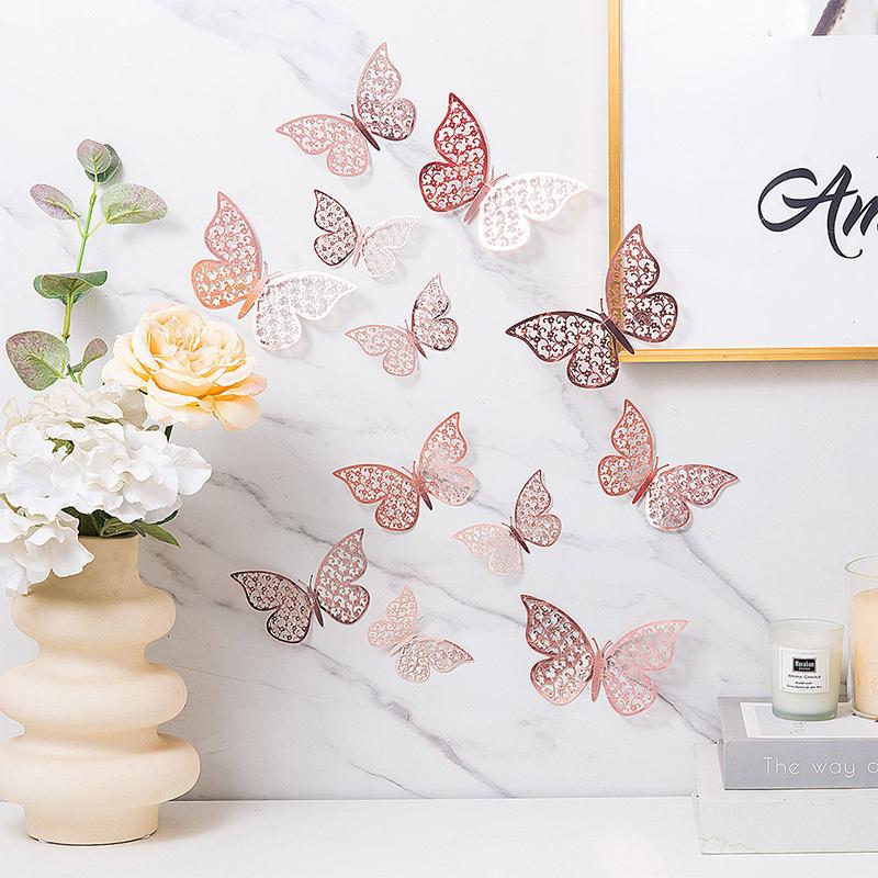 12Pcs/set 3D Hollow Butterfly Wall Sticker for Home Decoration DIY Wall Stickers Modern Wall Art Living Room Decoration