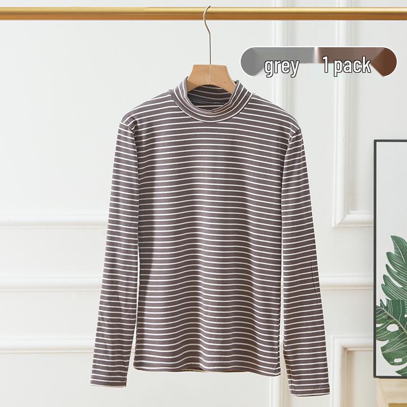 

2025 Women s Autumn/Winter Stripe Color Block Semi-High Neck Warm Base Layer Top XL (120-150) сірий колір