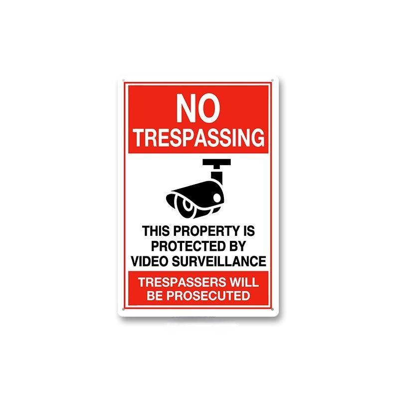 HD Metal Tin Sign Vintage Warning  No Trespassing Wall Decor Retro 24 Hour Video Surveillance Biohazard Funny Sign for Home Bus