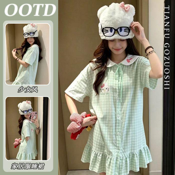 

[High-quality imitation cotton] pajamas women s new summer short-sleeved cartoon Hello Kitty nightdress loungewear M