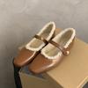 French Evening Wind Retro Square Head Shallow Mouth Single Shoes Women's Winter 2025 New Korean Version Temperament Flat Bottom Velvet Mary Jane Shoes