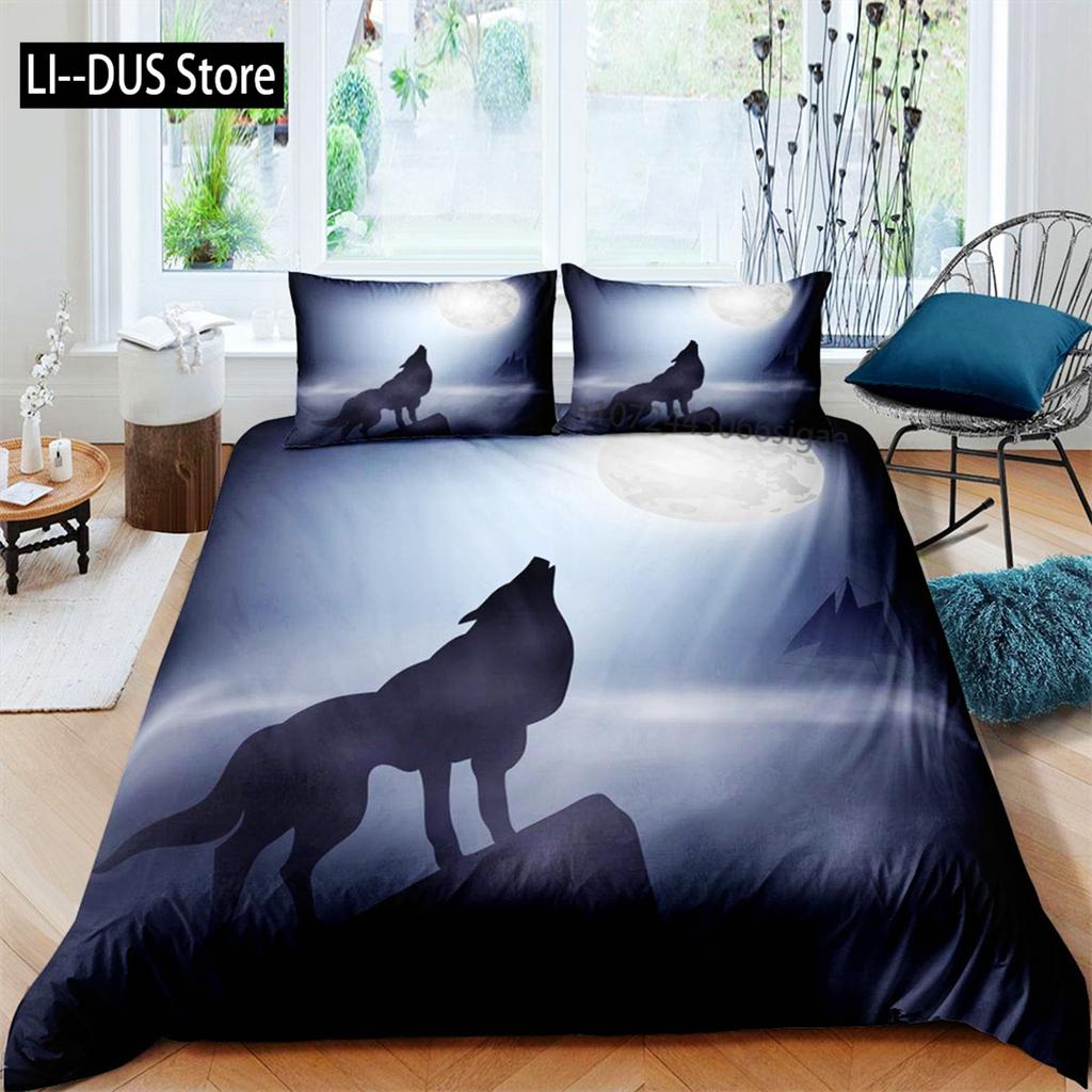 Dark Night Ocean Duvet Cover Seawater Bright Moon Sea Starry Night Sky Galaxy Reflection Comforter Cover Bedding Set Room Decor