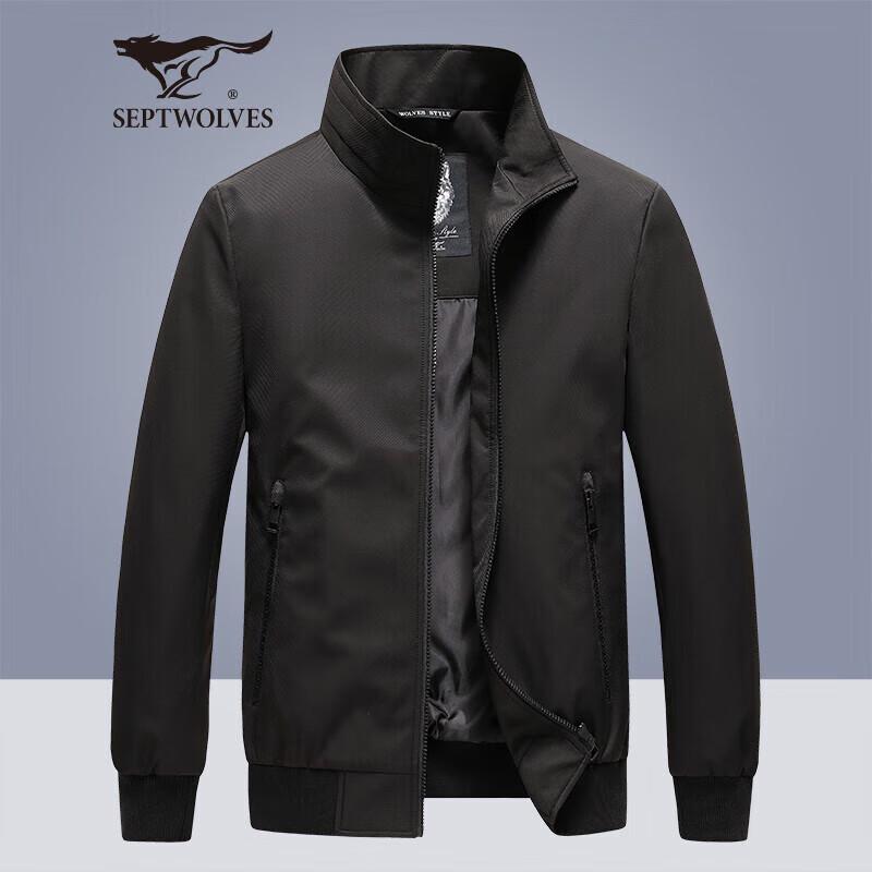 SEPTWOLVES Men's Autumn Herringbone Stand-Collar Jacket