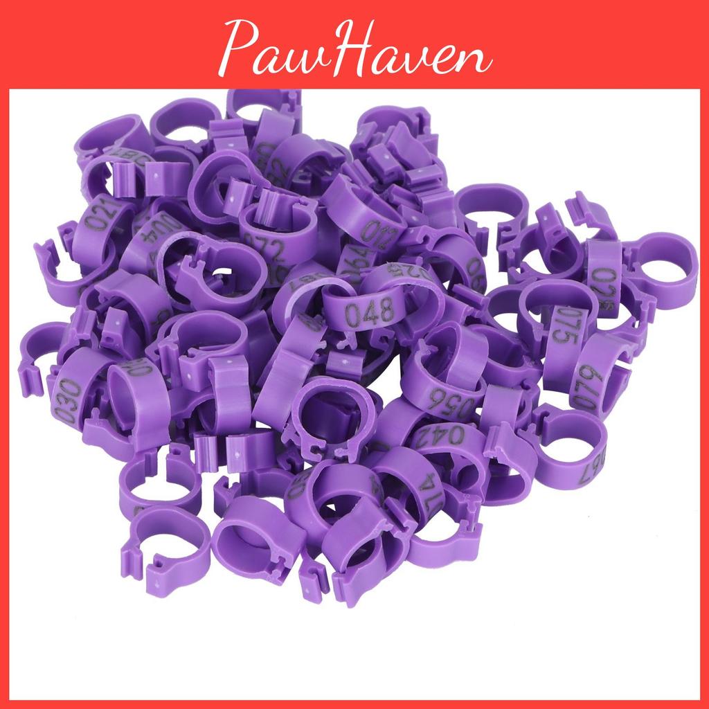 Birds Foot 100pcs Number Rings Identification Pigeon Leg Bands Poultry Clip Ringpurple