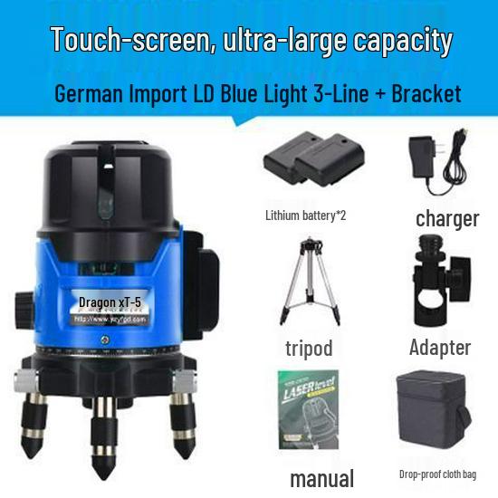High-Precision Outdoor Laser Level with Infrared, Green, and Blue High-Brightness Beams - 2, 3, and 5-Line Automatic Leveling
