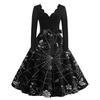 Abito Casual da Donna con Scollo a V e Maniche Lunghe con Stampa Vintage per Outfit da Festa Retro di Halloween