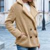 Dámský zimní kabát jednobarevný umělý fleece dlouhý rukáv knoflíky bunda svrchní oděv
