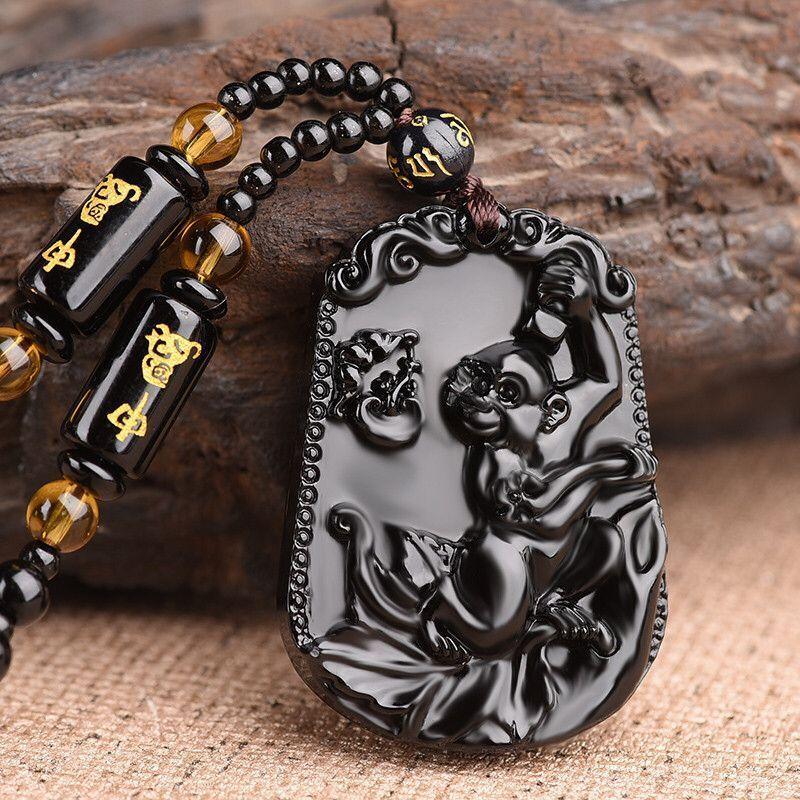 Fashion Chinese Style Zodiac Obsidian Carving Animal Horse Pendant Charm Men and Women Couple Amulet Necklace
