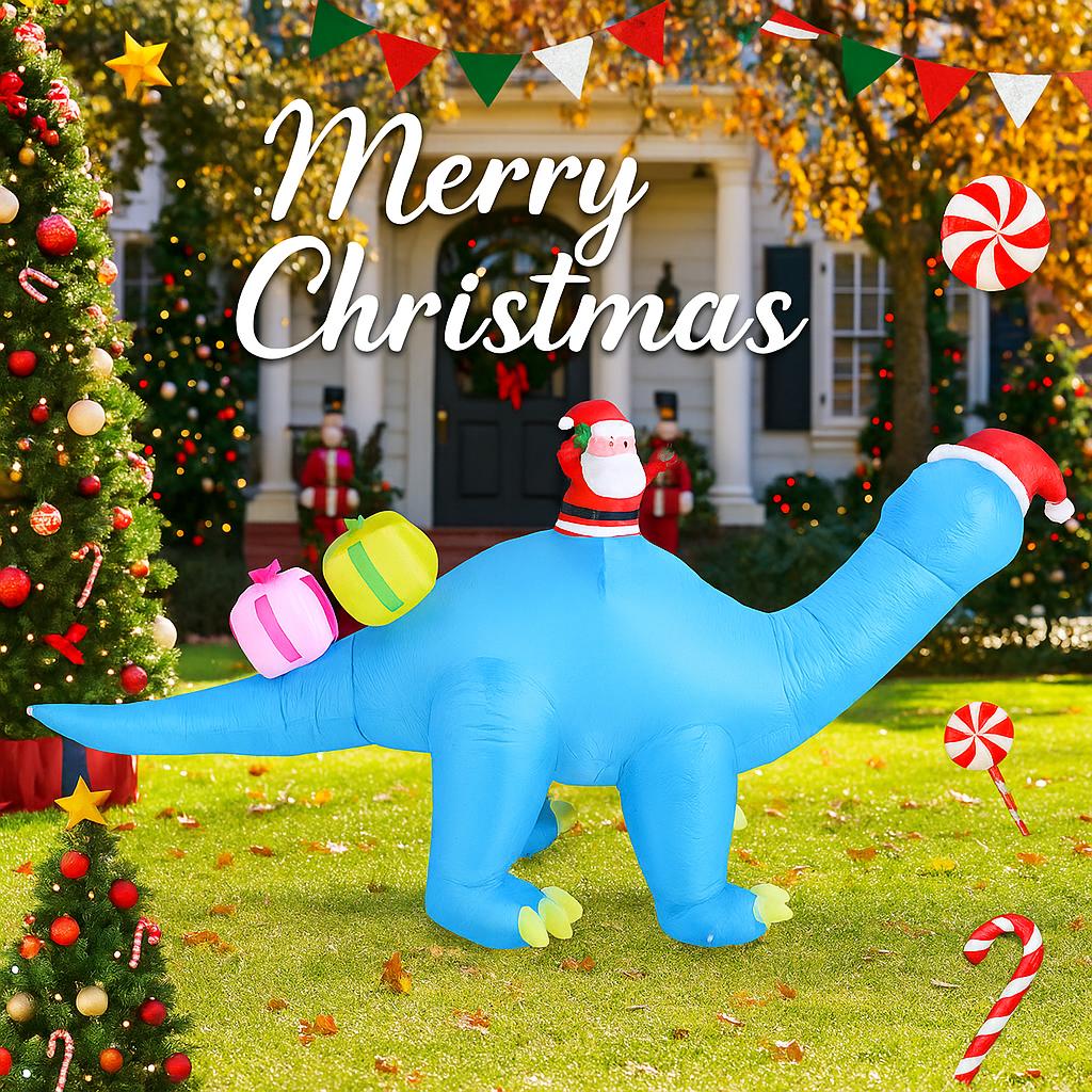 6.56FT Inflatable Toy Blue Dinosaur Santa Xmas Yard Lawn Party Decoration With LED Light Christmas Home Supplies Ornaments Gifts
