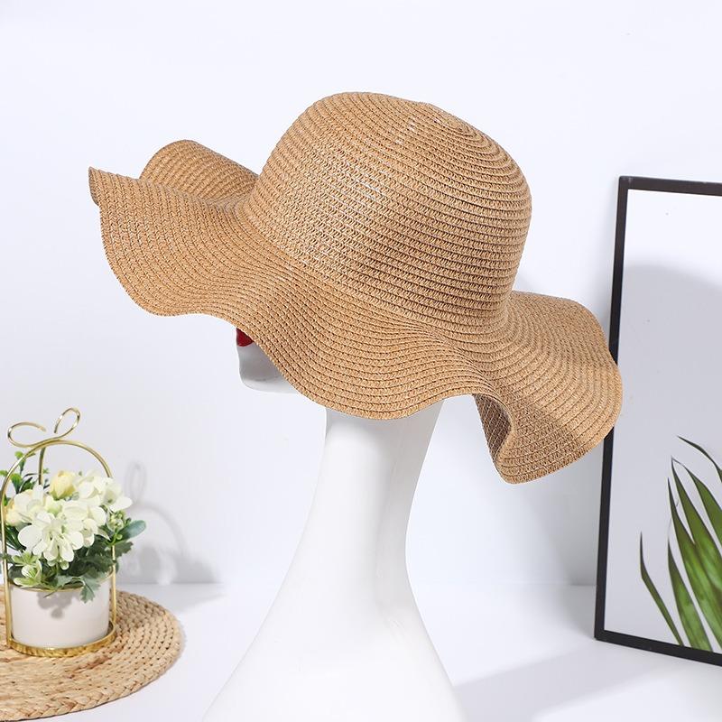 Mesh Wavy Edge Straw Hat Summer Travel Beach Sun Hat Breathable Sunshade Big Eaves Woven DIY Sunscreen Straw Hat