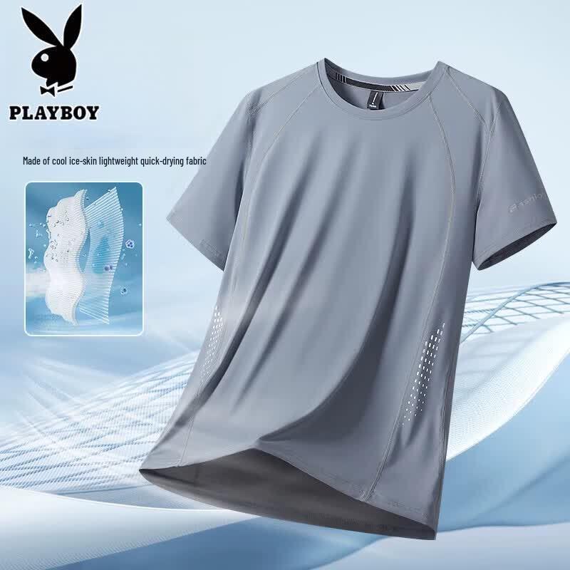 PLAYBOY Men s Quick-Dry Ice Feel Short Sleeve T-Shirt 6XL