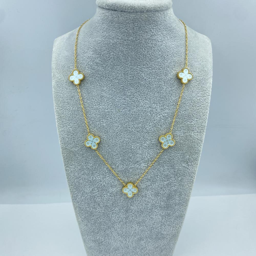 13MM Titanium Steel 5 Flowers Double Sided Shell Star Pattern Shell Lucky Four Leaf Clover Necklace