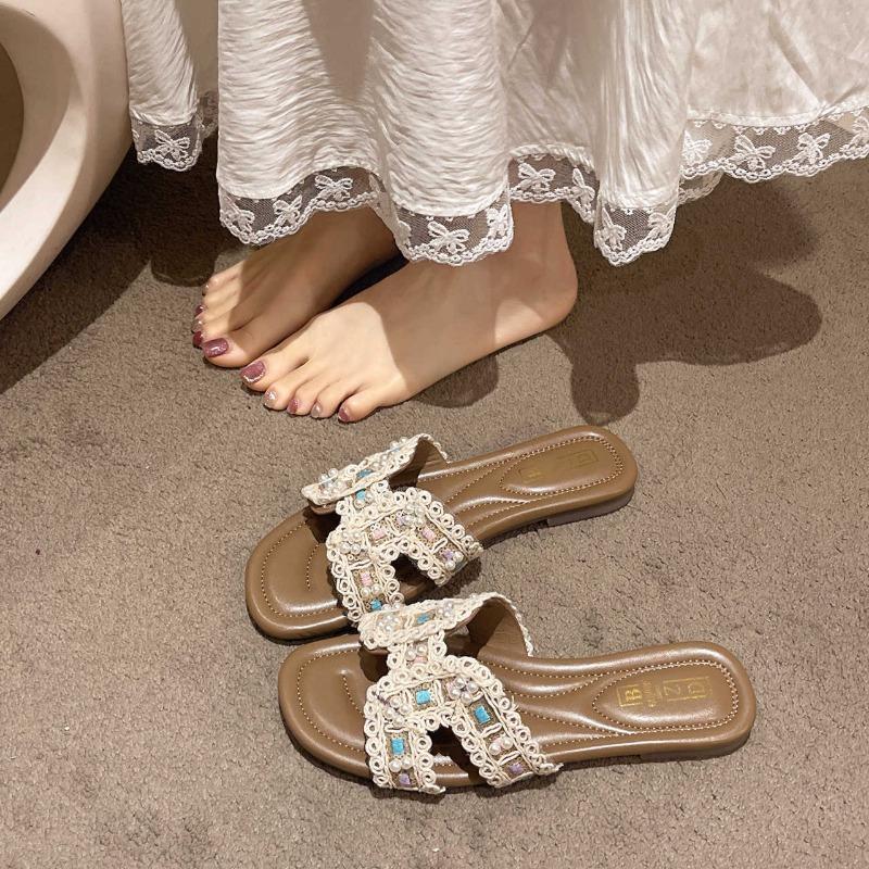Flat-bottomed Flip-flops Summer Fairy-style Shoes Semi-flip-flops Beach Sandals