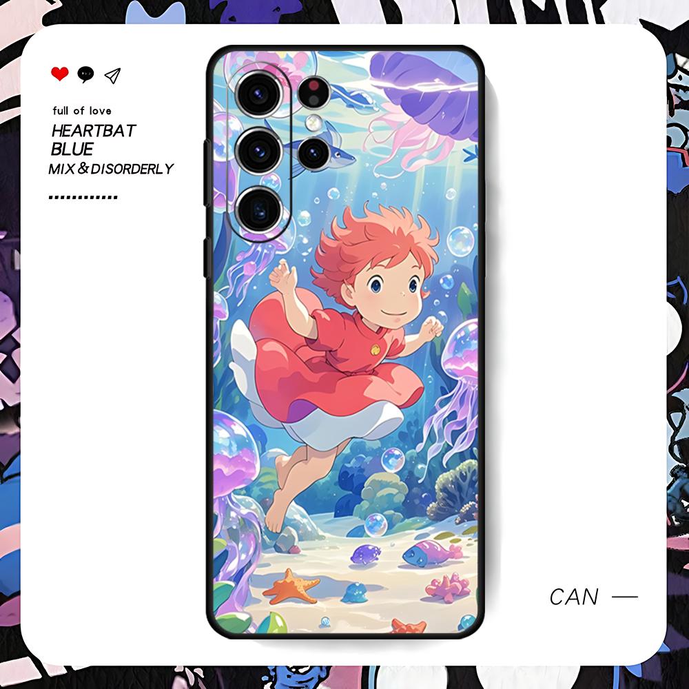 Fashion Cartoon Ponyo Phone Case For Samsung Galaxy S25 S24 S23 S22 S21 S20 Plus Ultra Note20 Limited Soft Black
