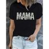 Womens Mama Daisy Floral Print Tee Mama Lettering Daisy Design Soft Breathable Lightweight Relaxed Fit Crew Neck Short Sleeve Black White Casual