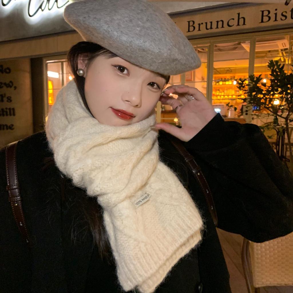 16 New Rhombus Blended Korean Knitted Wool Scarf Women's Winter Warm Versatile Student Solid Color Shawl