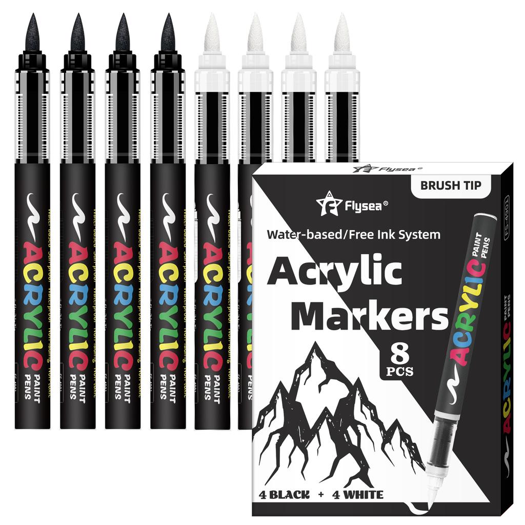 8 Stück Schwarz-Weiß Acrylfarben Marker Set, Große Tintenkapazität, Acrylmarker für Illustration, Skizzieren, Holz, Glas, Fab