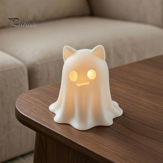 Halloween Ghost Cat Decoration 3D Printed Candle Holder, Spooky Figurine Statue for Table with Warm Light Tabletop Home Party Pla Ornament