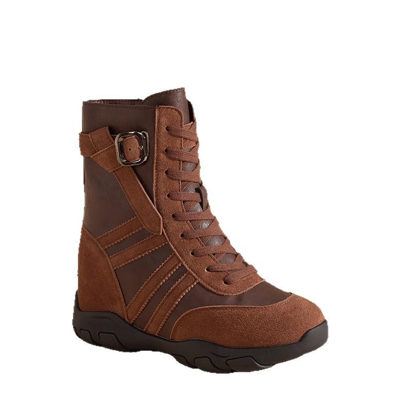 Fashion Martin boots women's 2025 autumn new non-slip tooling boots 9CM short boots invisible thick sole inner height increase rhubarb boots