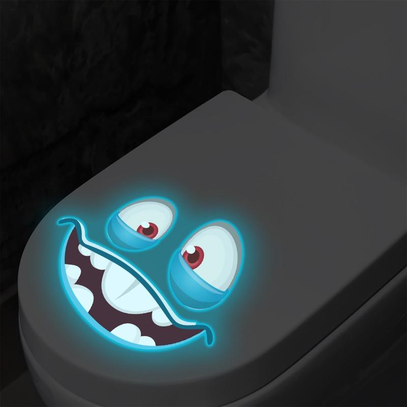 Funny Quirky Expressions Toilet Sticker Glow in The Dark Self-Adhesive Wall Decals for Bathroom Blue Light Luminous Home Decor