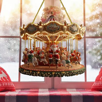 2D Santa Atlıkarınca Kolye Tatil Evi Pencere Araba Noel Ağacı Dekorasyon Kolye Akrilik El Yapımı Sanat Süsü
