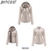 BITCED Hooded Leather Jacket Two-Piece Set with Detachable Lining Plus Size Leather Jacket for Women Spring/Autumn Outerwear