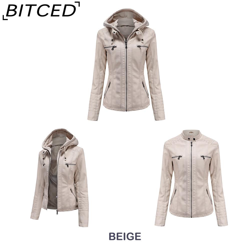 BITCED Hooded Leather Jacket Two-Piece Set with Detachable Lining Plus Size Leather Jacket for Women Spring/Autumn Outerwear