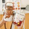 Portable Water Bottle With Bear Decor Adjustables Strap Design Sports Cup For Home Indoor Outdoor