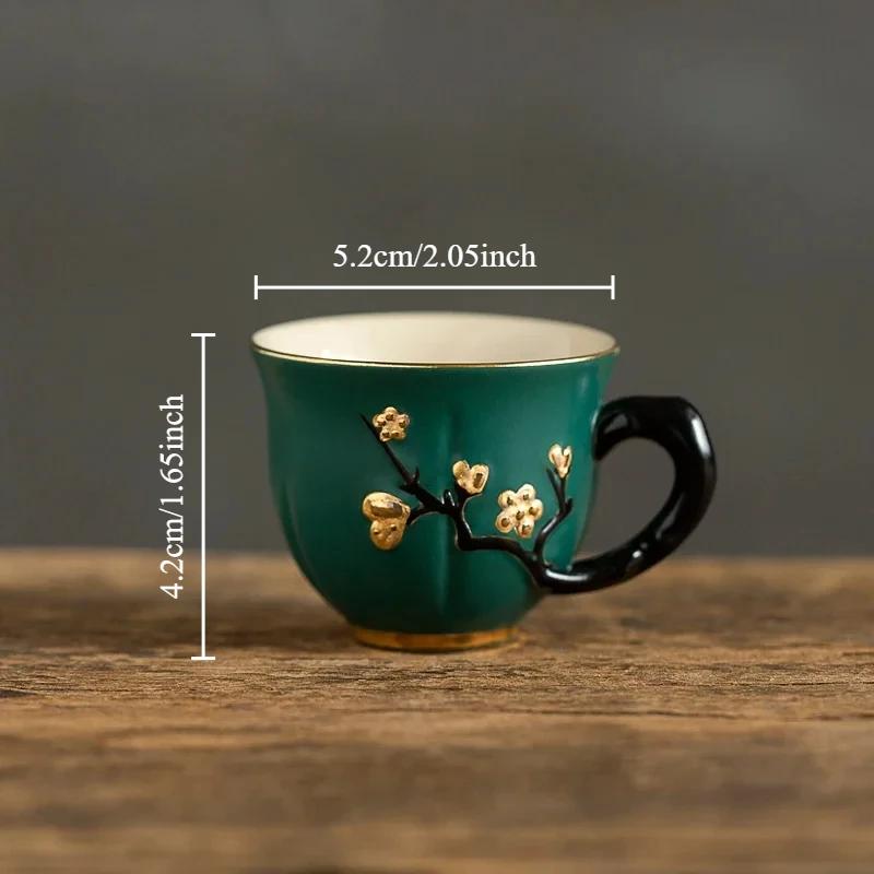 

Celadon Glaze Ceramic Teacup with Handle Small Gongfu Tea Cup Handmade Chinese Porcelain for Home Tea Ceremony Zen Drinking Gift 200ml