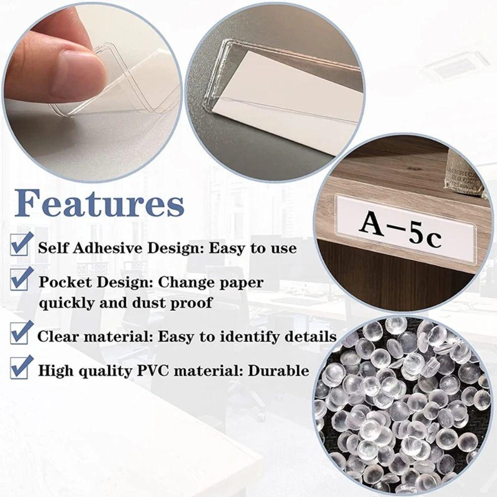 20pcs Clear Tag Pockets Plastic Index Card Pockets Label Bag Label Holders  Storage Organize