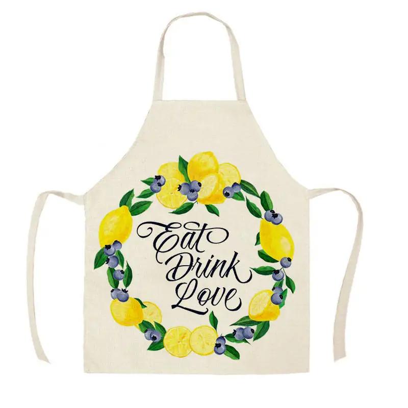 Citroen Fruitpatroon Slab Waterverf Kunst Keuken Schort Dames Huis koken Bakkerij Schoonmaak Linnen Chef Vlekbestendig Schort