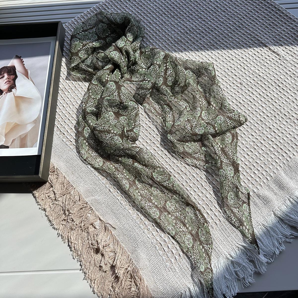 Green enchantress silk silk scarf women s spring 100% mulberry silk georgette scarf versatile neck scarf high sense 180*26cm