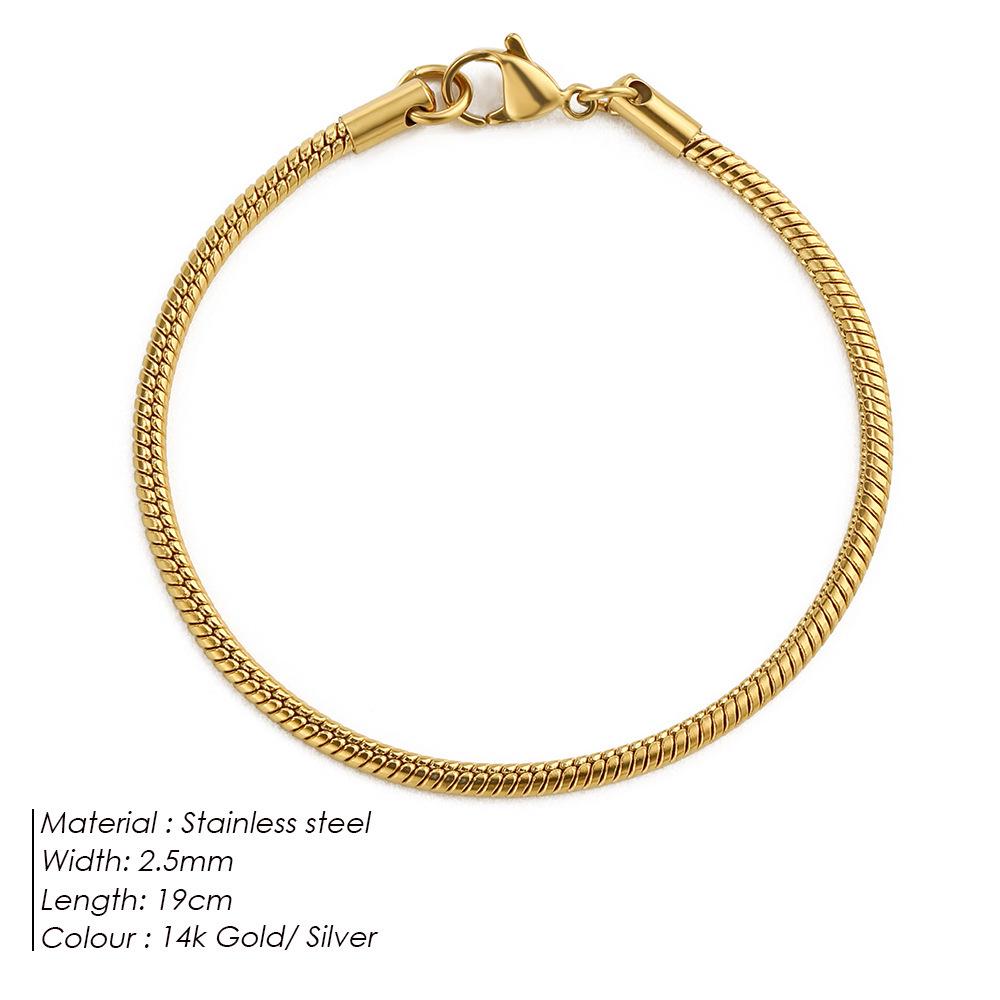 Guldpläterat armband med ormlänk i rostfritt stål för män och kvinnor - Japansk och koreansk stil, trendig och enkel design