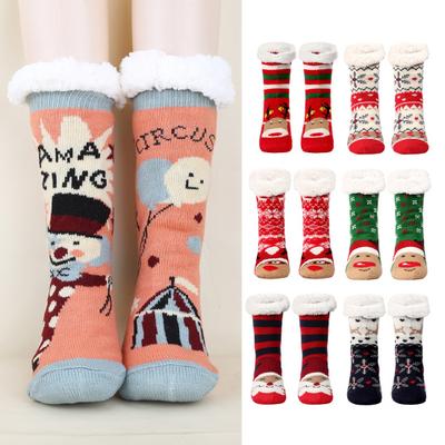 1 Pair Winter Floor Socks Thickened Fuzzy Plush Warmth Retention Christmas Print Leg