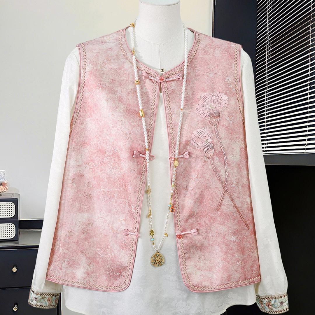 

Elegant Chinese Style Vest & Blouse Two-Piece Set: Spring Collection for Mid-Aged and Elderly Women 3XL (Recommended 135-150 jin)