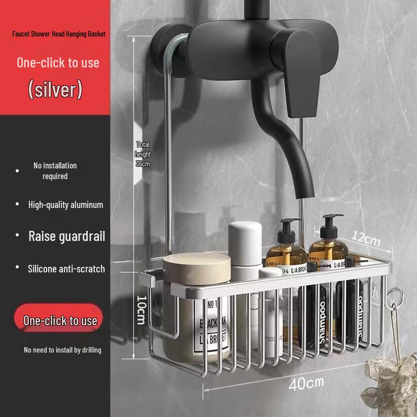 Punch-Free Bathroom Shelf & Shower Head Hanging Basket for Shampoo and Shower Gel Storage