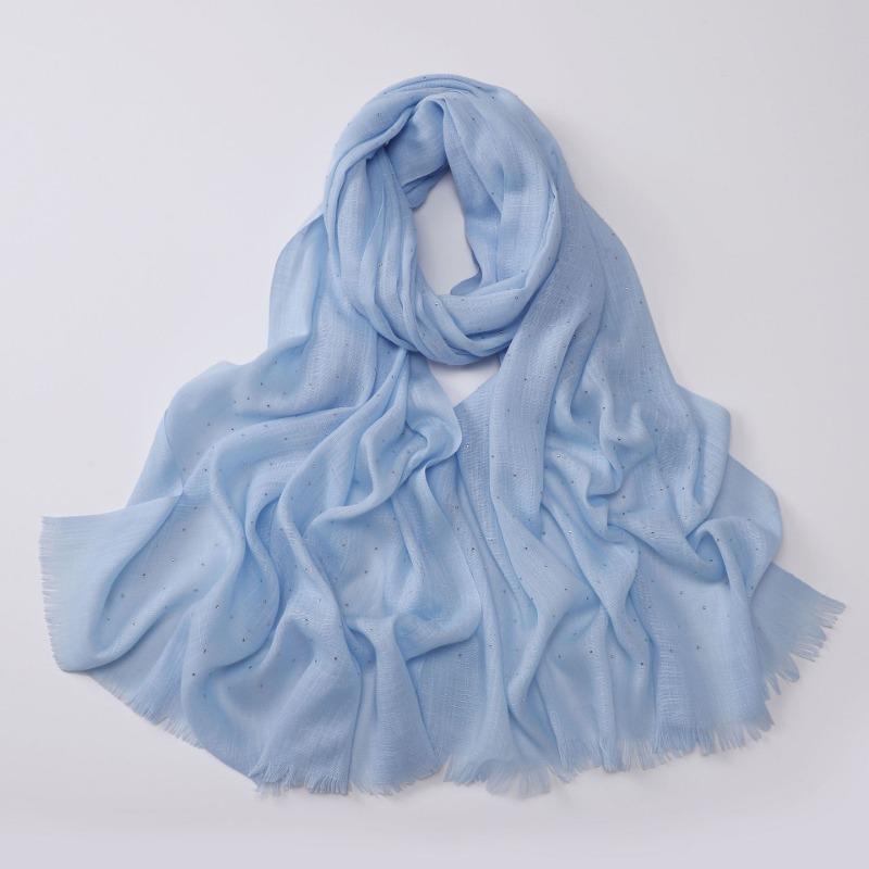 Soft Versatile Solid Bamboo Yarn Scarf With Star Rhinestone For Women